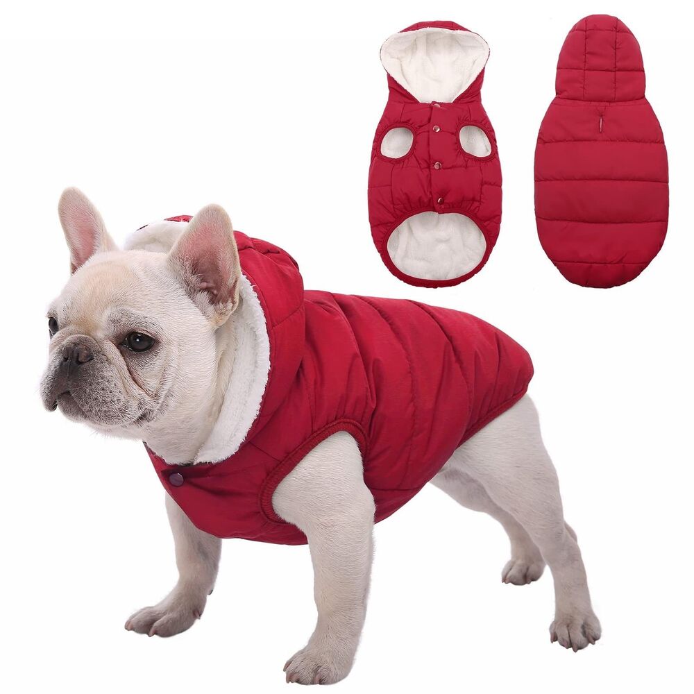 SAWMONG Dog Fleece Hoodie Red Small, (missing 1 snap)